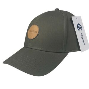 NEW Cleveland Golf Leather Patch Hat Cap Olive Green Adjustable NWT